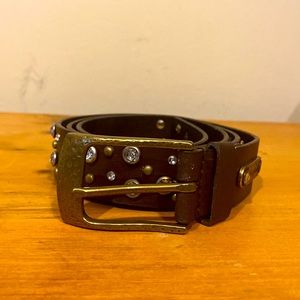 Calvin Klein Western Style Belt with Crystals and Matte Brass Color Findings M